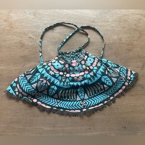 The Bikini Lab Aqua and Coral Bikini Top Large